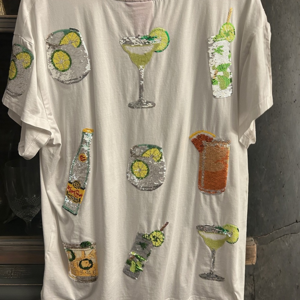Queen of Sparkles QOS Medium Margarita Topo Chico Paloma sequin tee